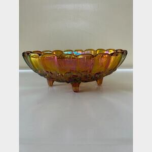 Indiana Carnival Glass Iridescent Gold Oval Center Bowl Garland Pattern